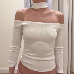 Off-Shoulder Ribbed White Top